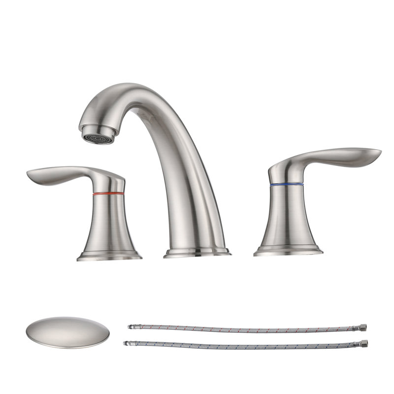 Widespread 2-handle Bathroom Faucet with Drain Assembly, Brushed Nickel