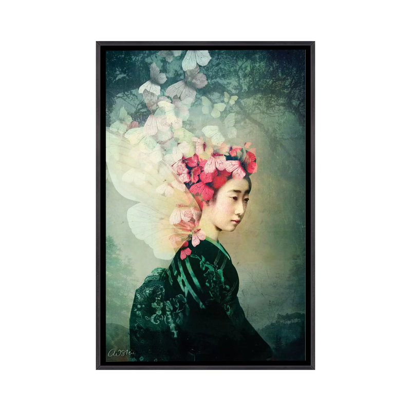 Portrait 12 par Catrin Welz-Stein - impression d'art graphique, H 26 po x l 18 po x 1,5 po, Toile avec cadre noir patinée