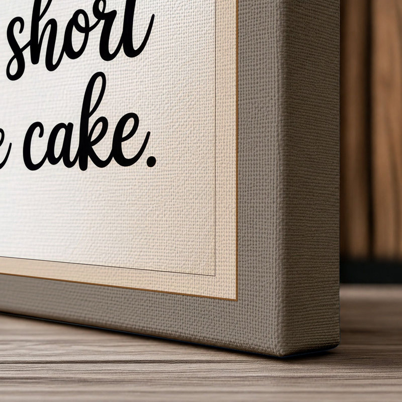 Life Is Short, Eat The Cake Typography - Wrapped Canvas, 36x24 - 91.4 x 61.0 cm, Taupe Border