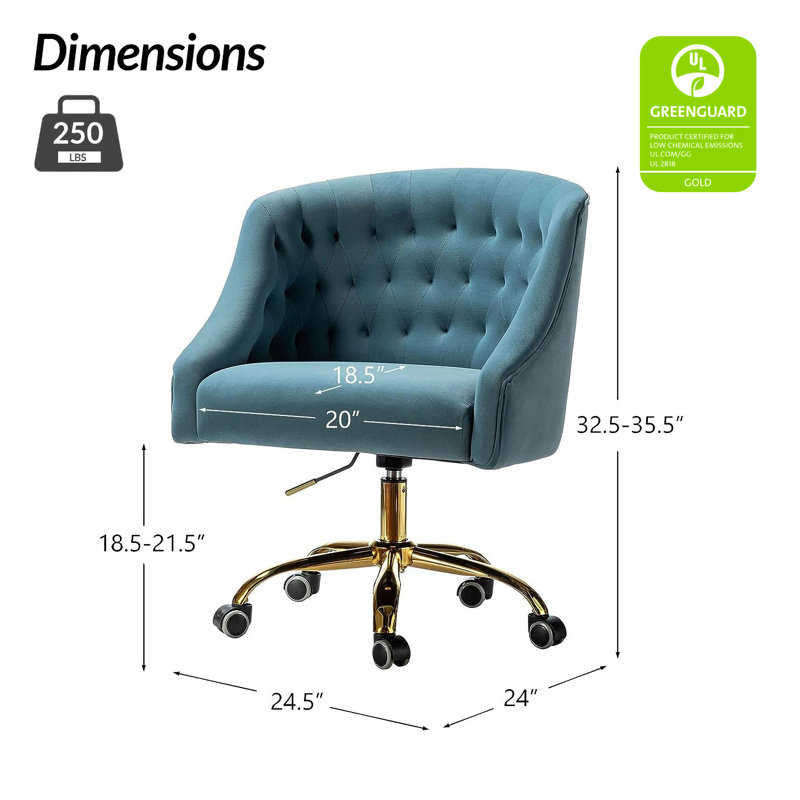 Chaise de travail en velours Doreen, Velours bleu