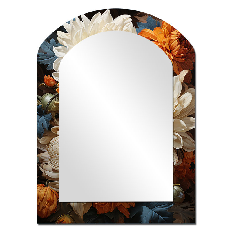 Chrysanthèmes automne or vitrines - miroir mural asymétrique unique, miroir de forme unique traditionnel, art imprimé en métal