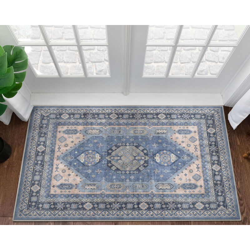  Apollo Nicosia Vintage Tribal Medallion Blue Flat-Weave Rug, Rectangle 3'3" x 5'