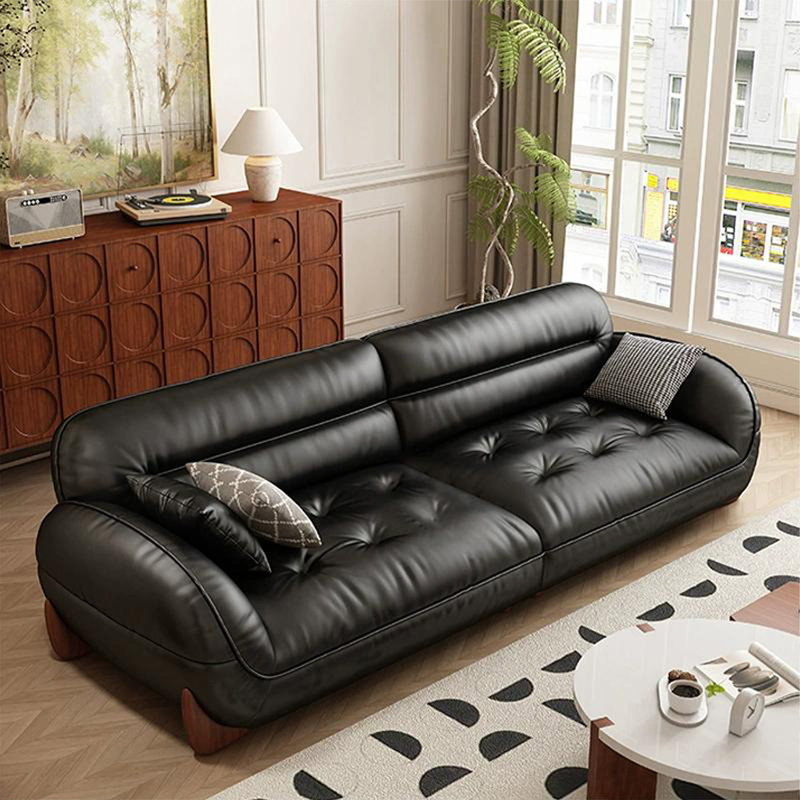 Canapé modulaire noir en cuir véritable, H 34,25 po x l 98,43 po x P 41,34 po, 3