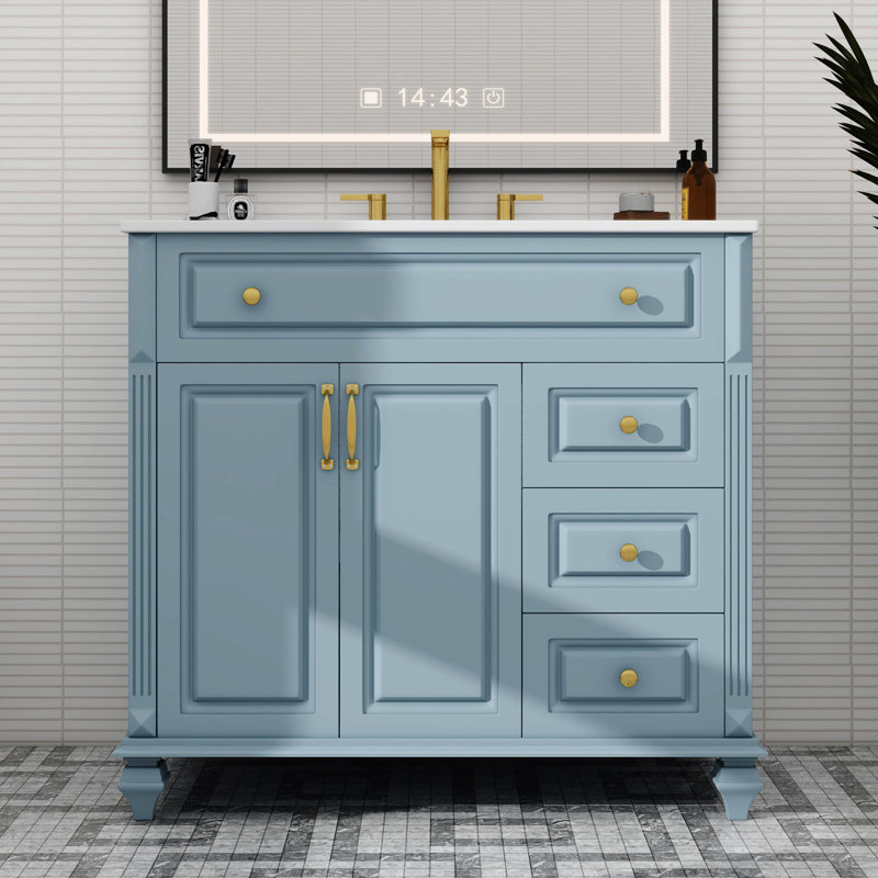 Ensemble de meuble-lavabo de 36 pouces de conception moderne avec 3 tiroirs spacieux et un tiroir rabattable, ainsi que des portes à fermeture en douceur