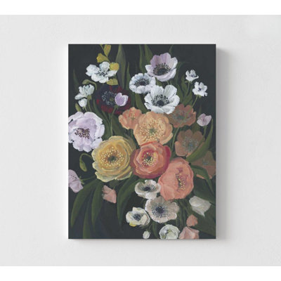 Reproduction d'art bouquet floral foncé - peinture botanique rétro dans des tons profonds