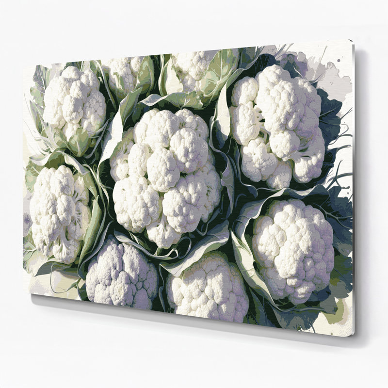 Art mural en métal légumes chou-fleur beige, H 12 po x l 18 po