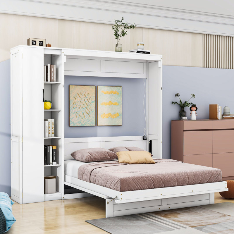 Lit escamotable pliable Septimus avec multifonction, Blanc, Double