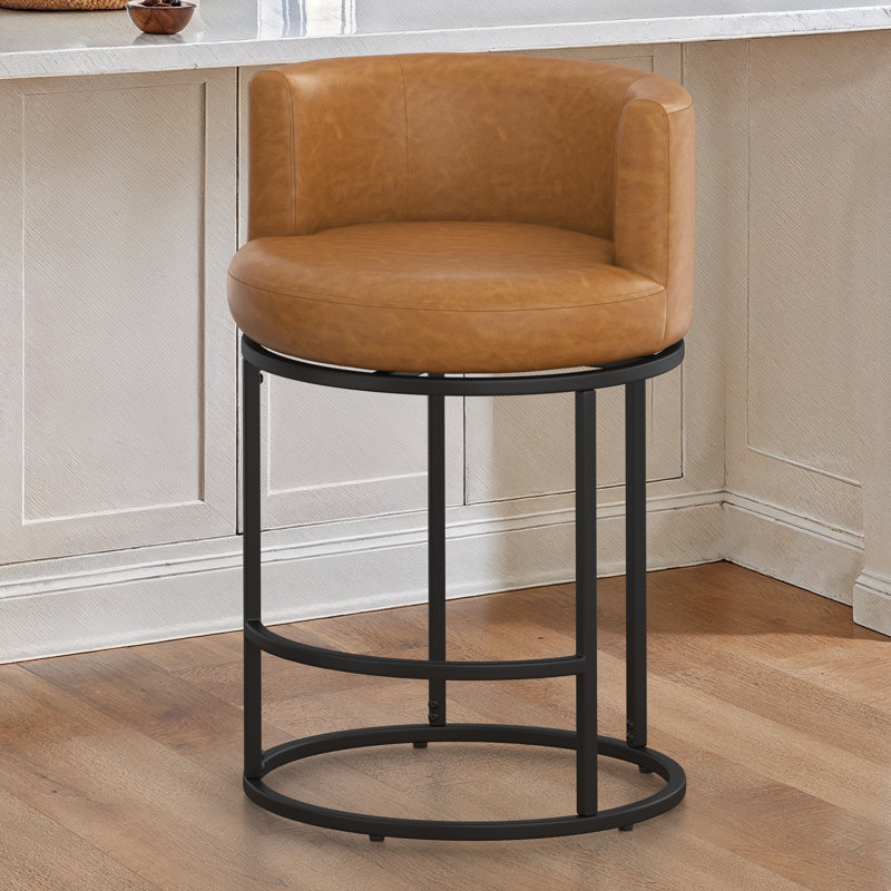 Tabouret de bar 26 "sculptural moderne avec dossier cylindrique avec structure cylindrique en métal, Brun whisky