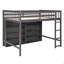 Lit mezzanine double avec 8 tablettes de rangement ouvertes et échelle intégrée