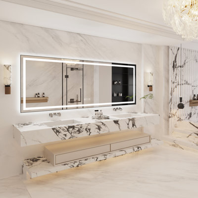 Miroir de salle de bain / meuble-lavabo en verre trempé avec DEL