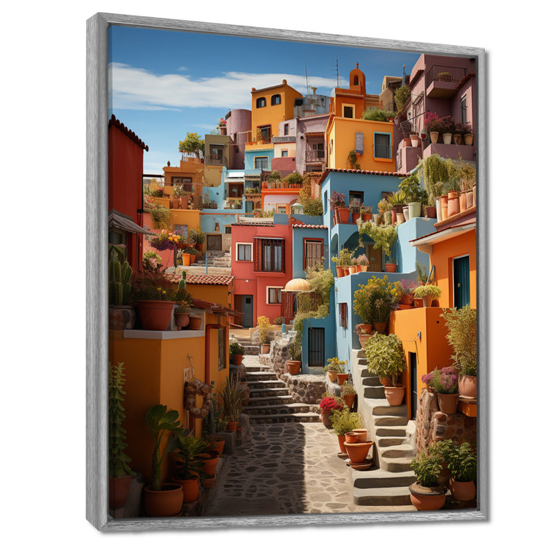 Madeehah Colorful Mexico Colorful Casas This IX sur impression sur toile, H 20 po x l 12 po x P 1 po, Encadrement argenté