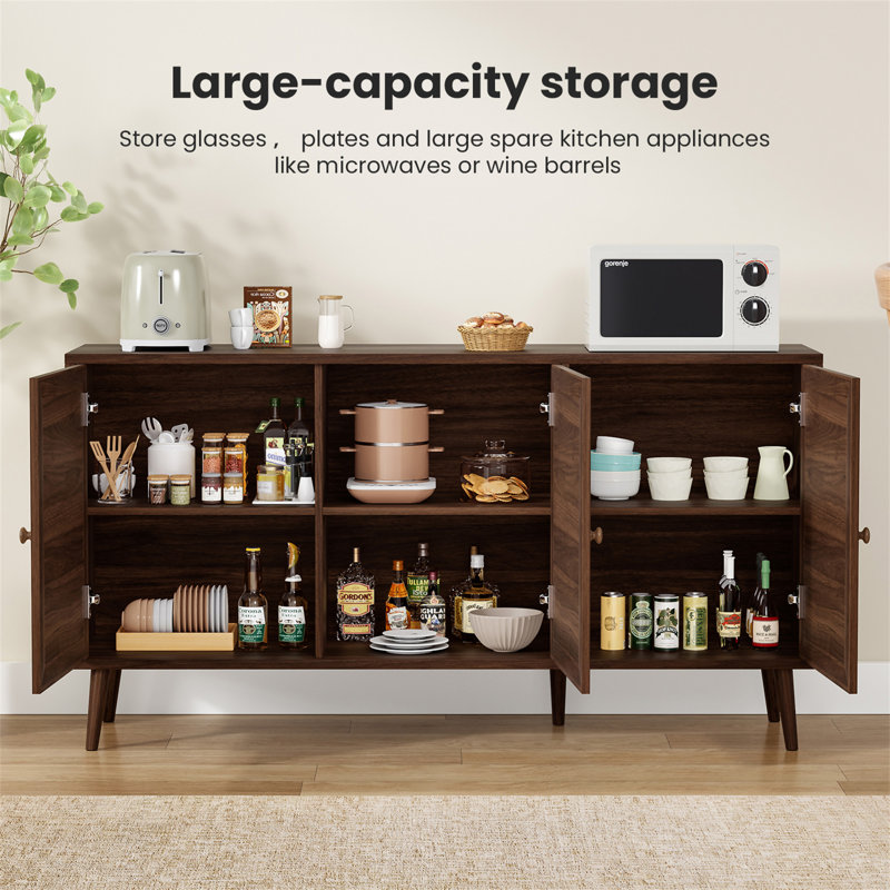 Farini Sideboard Buffet Cabinet With 3 Rattan Doors, Walnut