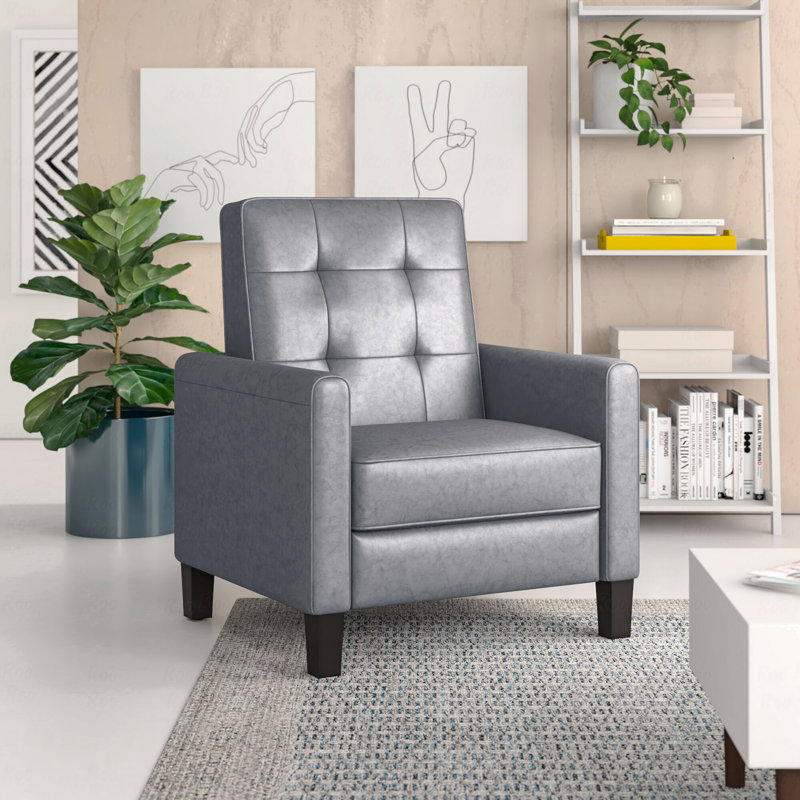 Fauteuil inclinable 26,75 po gris foncé à dossier poussoir compact en similicuir pour petits espaces