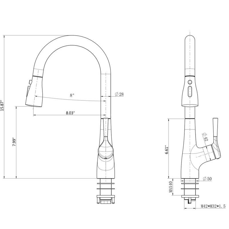 Robinet de cuisine rouille noir mat avec construction et portée de 8,03 po pour les plats rétractables, Noir mat