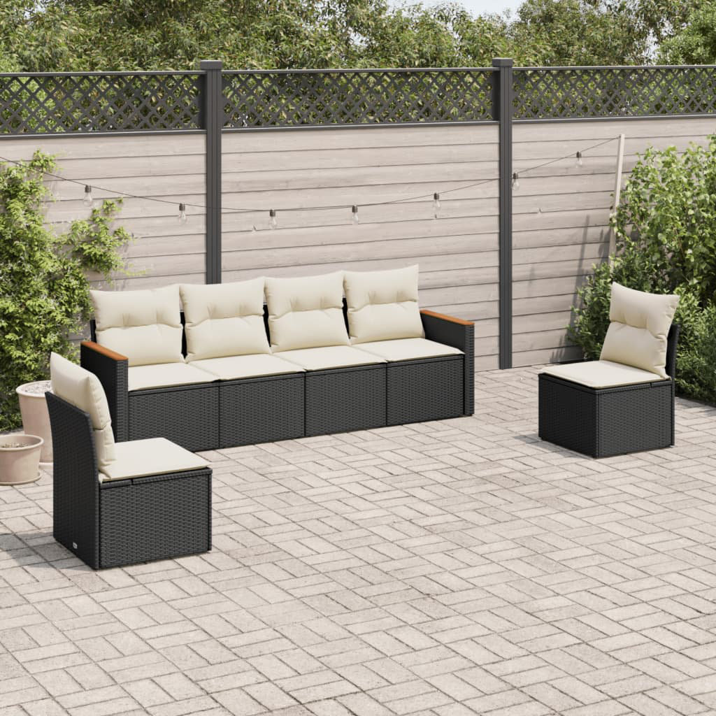 Vidaxl 6-Tlg. Garten-Sofagarnitur Mit Kissen Schwarz Poly Rattan