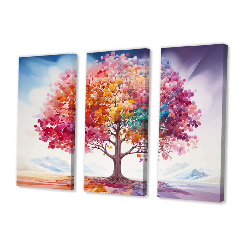 Rainbow Autumn Colors Tree - ensemble d'art mural arbre chêne, Toile tendue, H 32 po x l 48 po x P 1 po