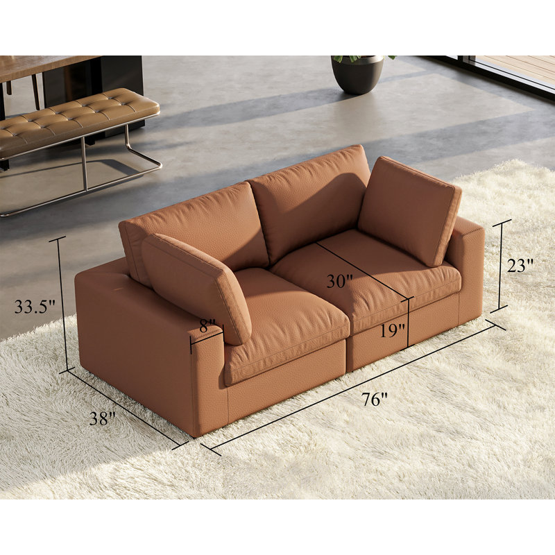 Modular Sectional Sofa, 152 Inches Down Filled Sectional Sofa, U Shaped Cloud Couch With Chaise, Ottoman, Oversized Couch For Living Room, Brown Anti-Scratch Leathaire Couch Set