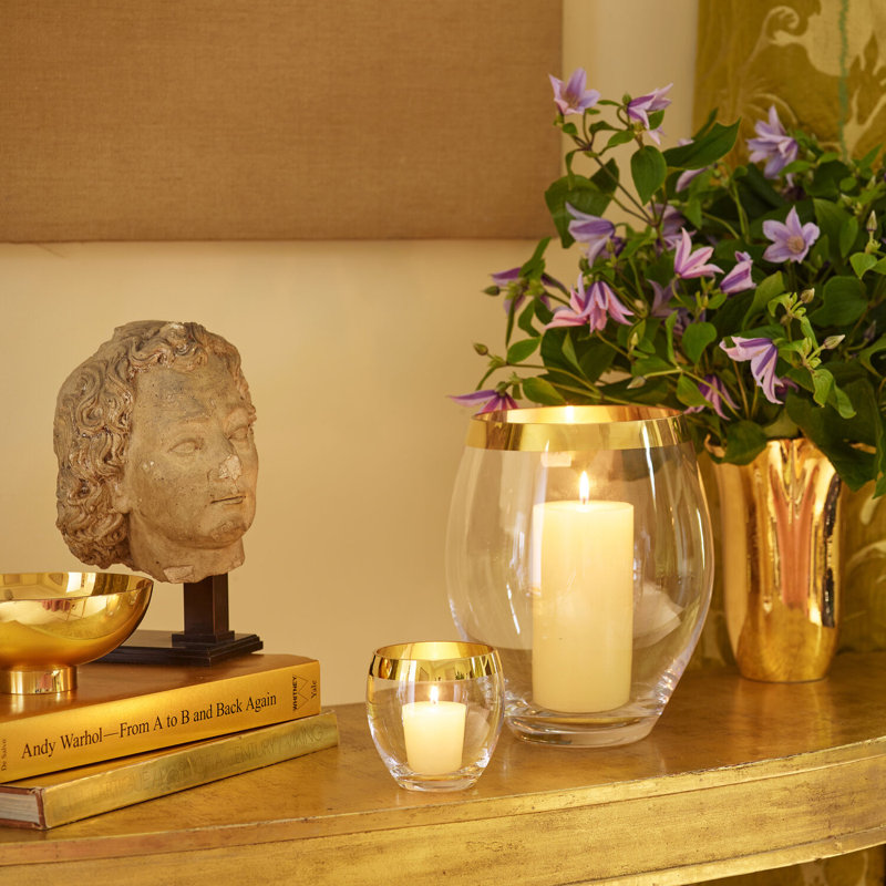 Large Crystal Hurricane Candle Holder with Gold Rim