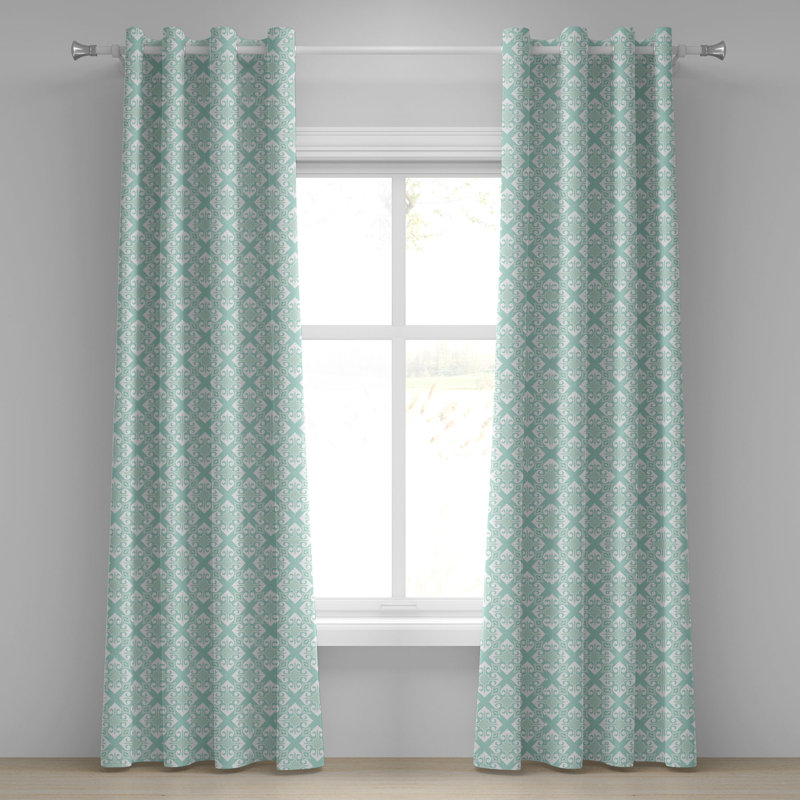 Rideau de fenêtre à 2 panneaux Red Barrel Studio® bleu sarcelle et blanc avec œillets, 50 po, vert menthe blanc
