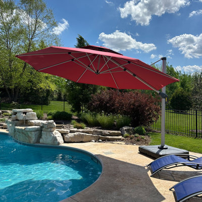 13 Feet Outdoor Double Top Ronud Deluxe Lighted Cantilever Umbrella With Base