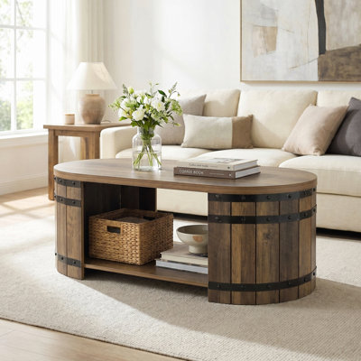 Brown Wood Coffee Table with Storage for Living Room