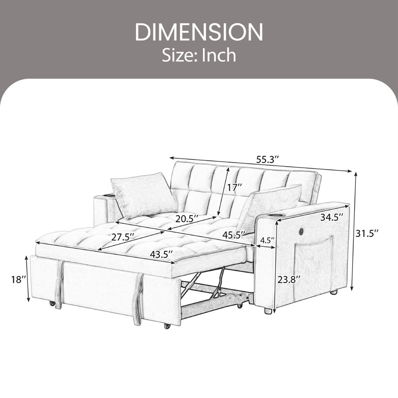 Futon rembourré Bulut 55.3, Velours gris