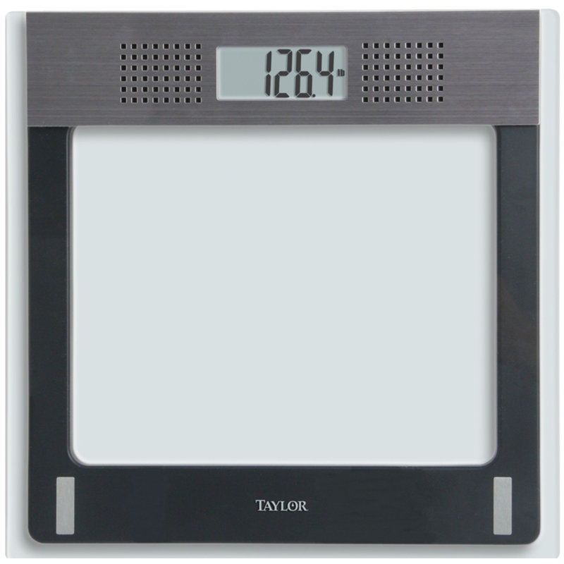 Black and Gray Digital Talking Bathroom Scale with Stainless Steel Accents