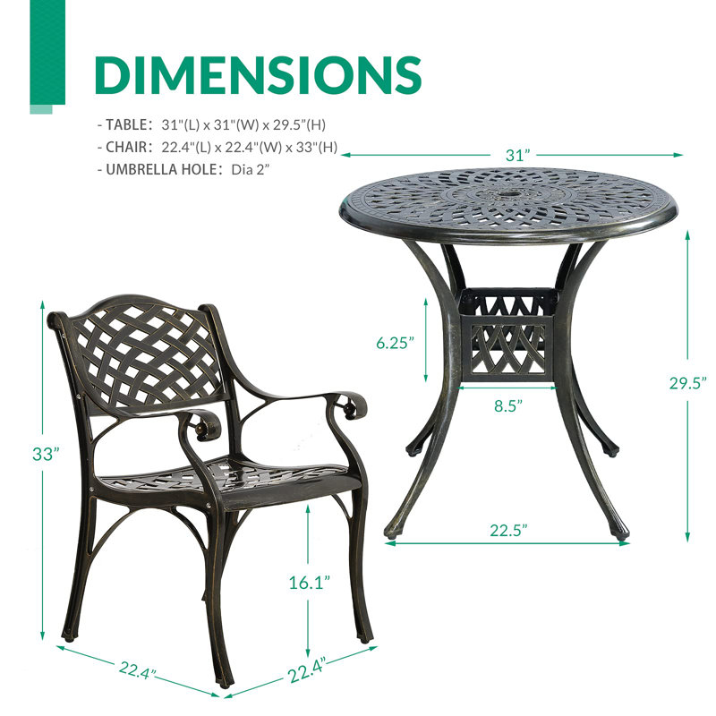 Donnita 2 - Person Patio Dining Set with Round Table