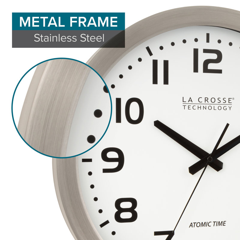 Soltis 16" Stainless Steel Atomic Wall Clock, Silver