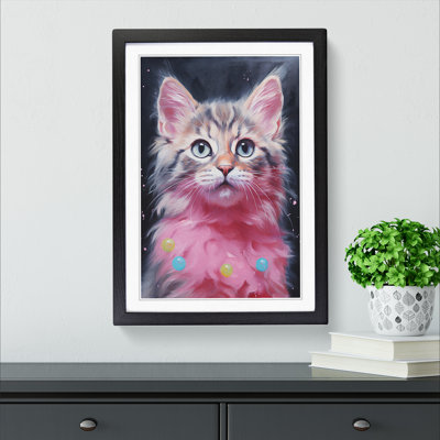 Cat Bubble Gum Painting - Single Picture Frame Print on Wood