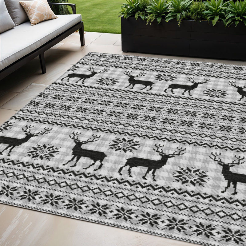 Tapis intérieur lavable pour l'extérieur 5 pi x 8 pi noir et ivoire