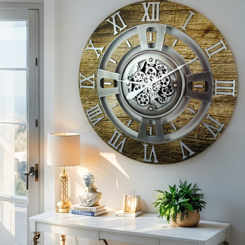 Solid Wood Wall Clock, Gold Antique, Large 61cm