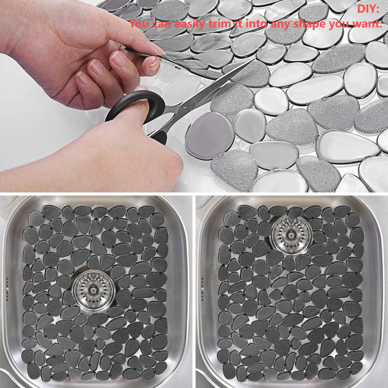 2pc Pebble Shape Multi-functional Kitchen Anti-slip Sink Mat Drainage Mat, Gray