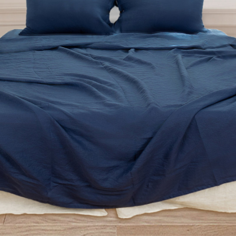 Navy Blue Linen King Fitted sheet, California King Flat Sheet