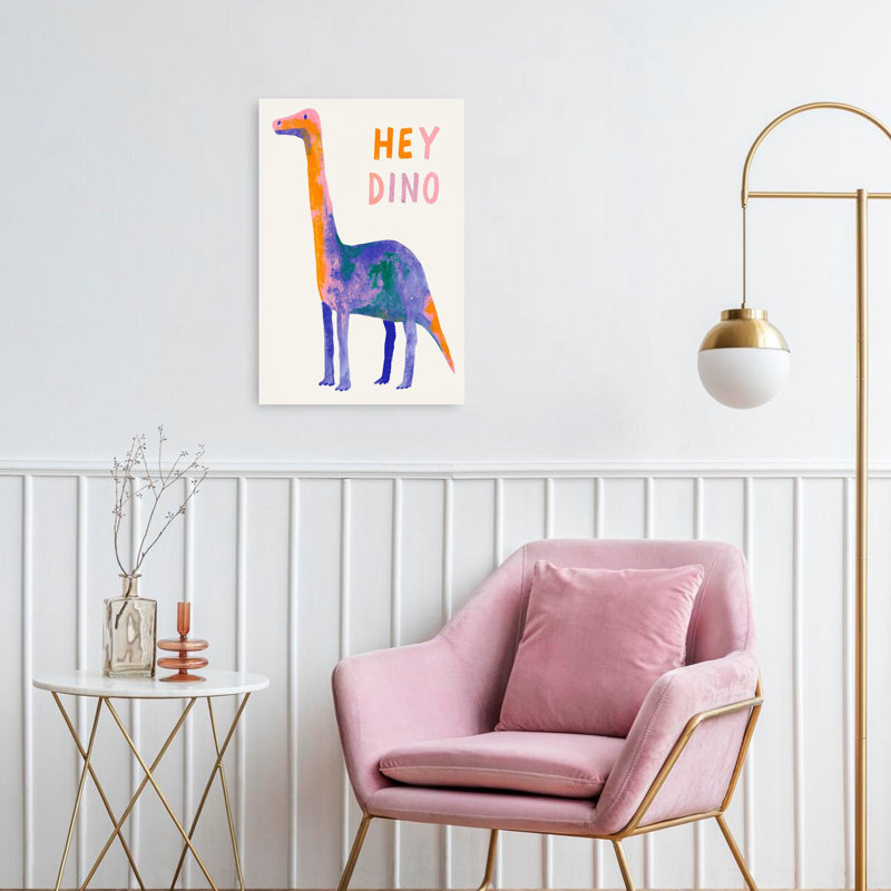 Amical, dinosaure coloré abstrait, art mural moderne et animal, 24" H x 16" W