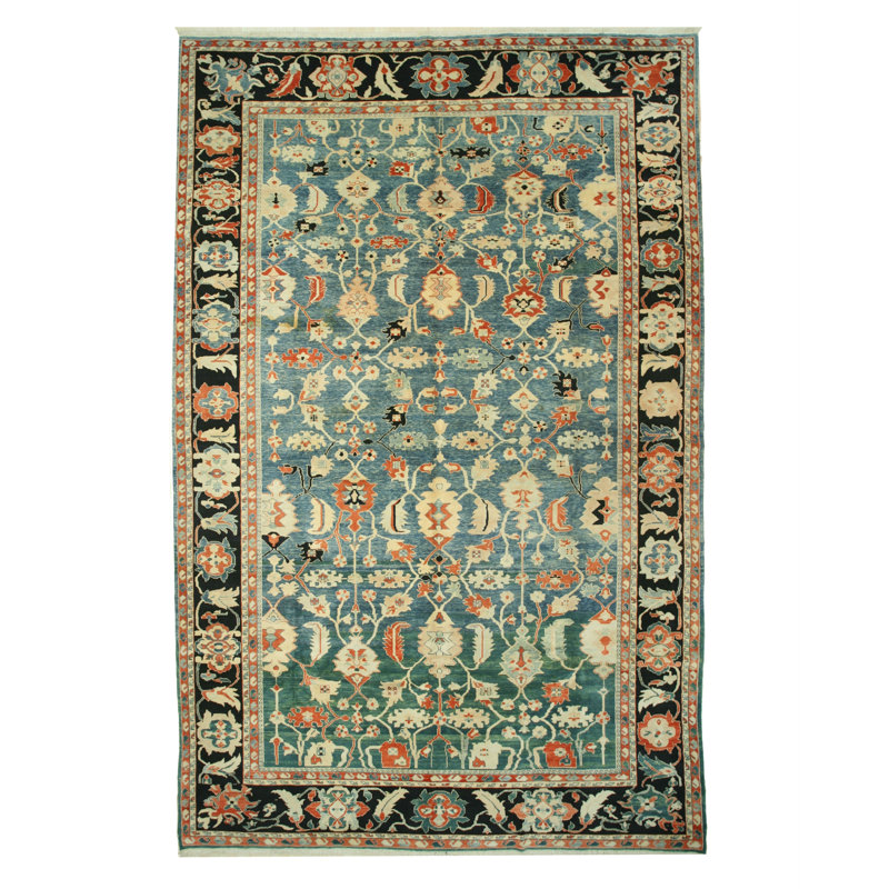 Refined Chic Hand Knotted Wool Black, Rust, Green Traditional Geometric 13'1" x 20'1" Area Rug