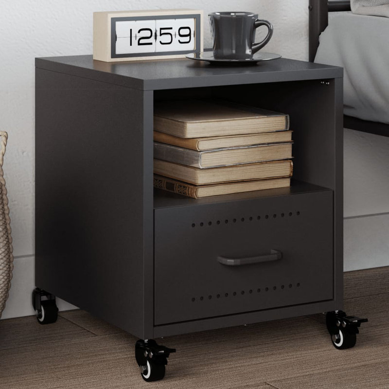 Ameara 36cm W Steel Bedside Table, Black