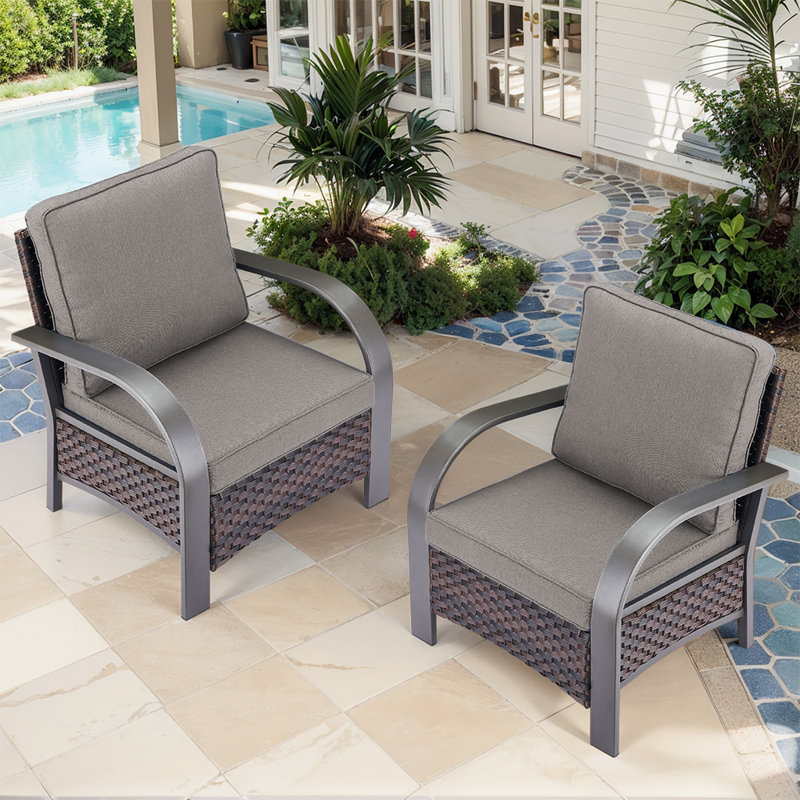 Bobra Patio Wicker Outdoor Club Chair with Cushions(Set of 2), Gray