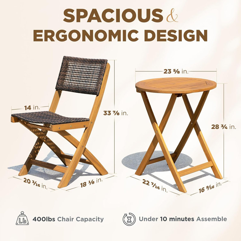 Morgin 2 - Person Wood Patio Dining Set with Round Table