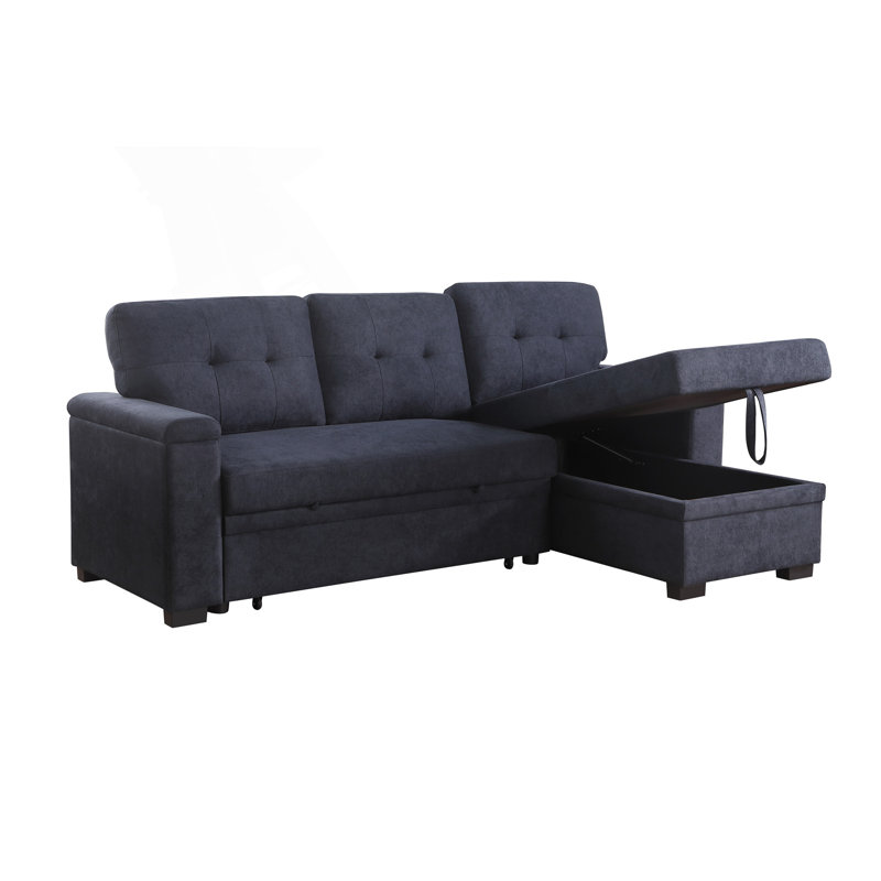 84.5"W Reversible Sleeper Sectional Sofa With Storage Chaise, Dark Gray Fabric