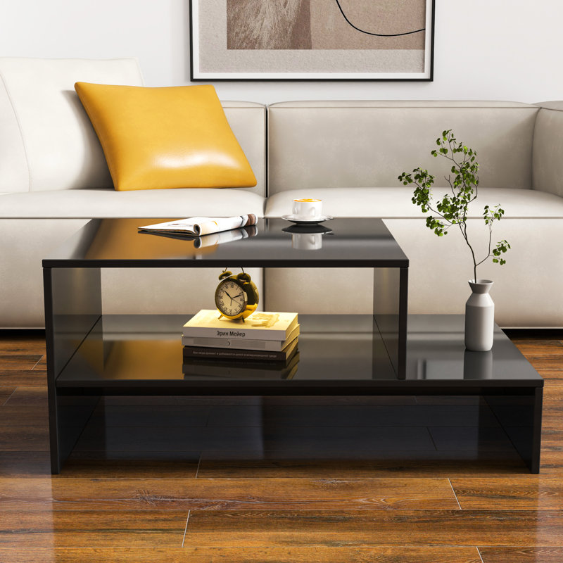 Table basse noire avec une charmante forme architecturale et une fonction de rangement pratique, Noir