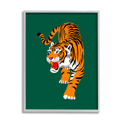 Roaring Tiger on Green Framed by House of Lulu