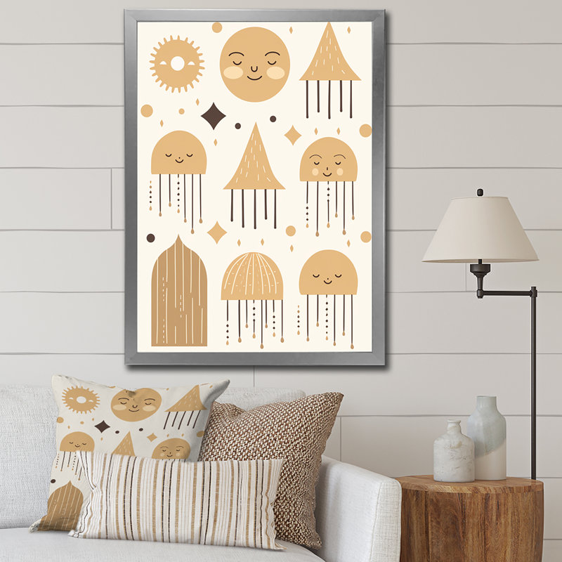 Boho Dreamtime Moon and Clouds I - Art mural moderne sur toile géométrique, H 40 po x l 30 po x P 1,5 po