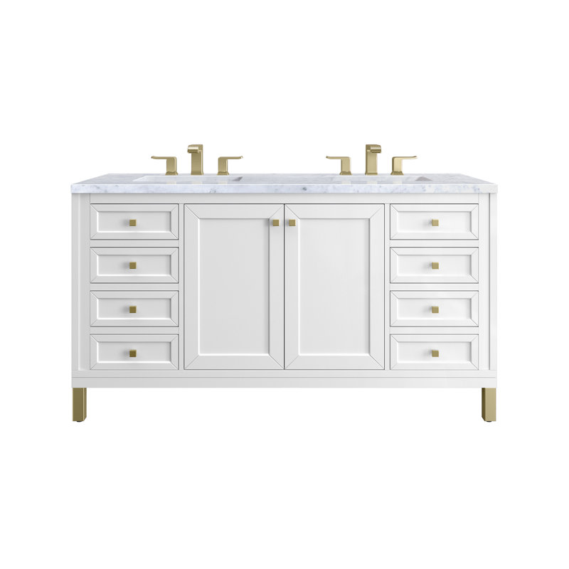 Chicago 60'' W Double Vanity, 8" Widespread, Eternal Jasmine Pearl, Glossy White