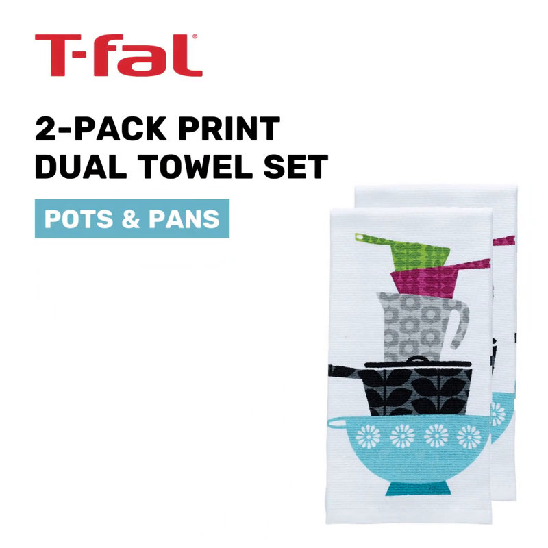 Dual-Purpose Cotton Kitchen Dish Towel Set with Pots and Pans Print