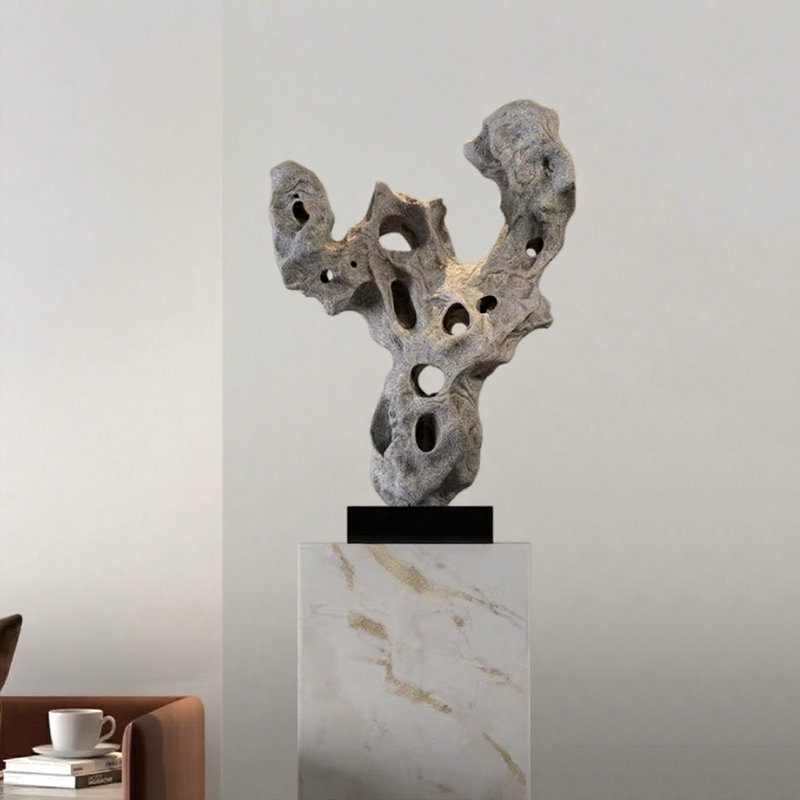 Nouvelle pièce de décoration de sculpture en pierre de fibre de verre de style chinois, Gris