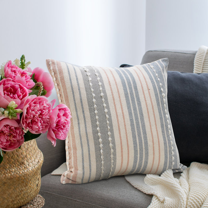 Henke Farmhouse Striped Handmade Cotton Blend Throw Pillow Cover, Polyester/Polyfill