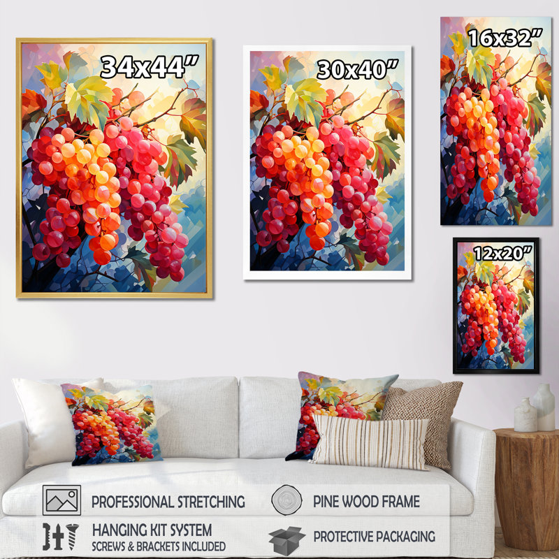 «Vineyard Grape Fruit Coral Wine Harmony» sur impression sur toile, H 32 po x l 24 po x P 1 po, Toile tendue