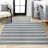 Raygoza Two-Tone Striped Classic Low-Pile Machine-Washable Cream/Dark Gray Rug-1691097021