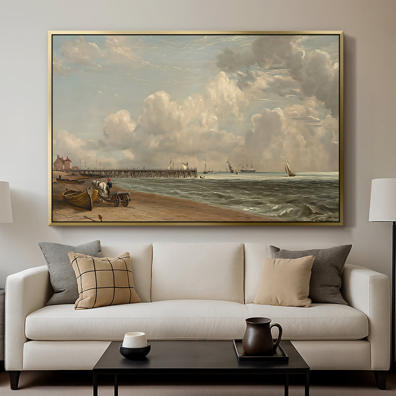 Yarmouth Jetty, 1822 - John Constable, toile tendue avec châssis, 26 x 40, Doré